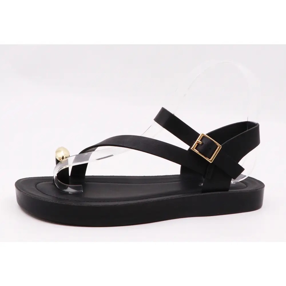 Gold and Black Sandals with Chain Detail